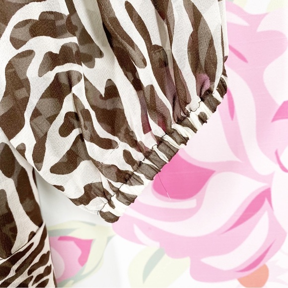 Michael Kors Brown Animal Print Silk Front Tie Blouse 3X - Picture 12 of 15